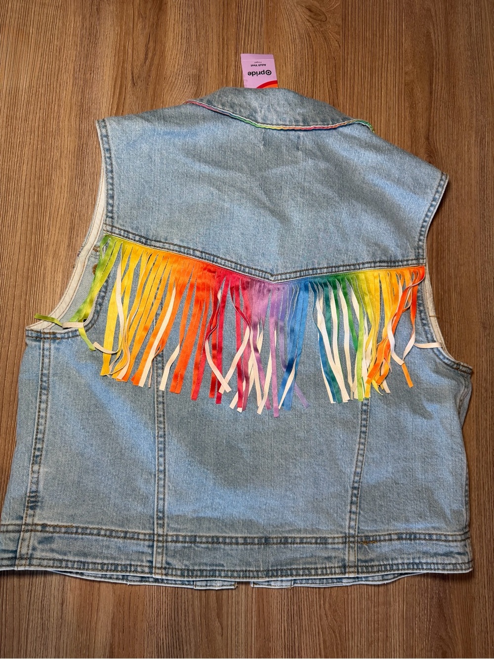 Pride Rainbow Fringe Denim Vest - Light Blue